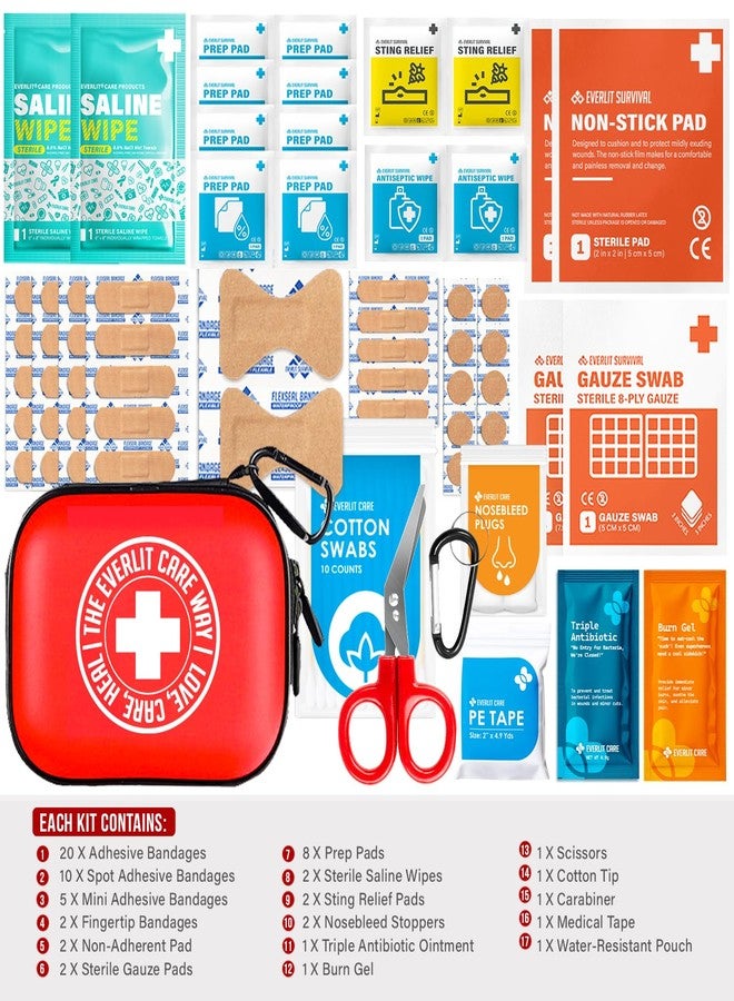 EVERLIT CARE MiniAid First Aid Kit | Compact & Lightweight Case with Carabiners for Travel | Family & Kid Friendly 180 Pcs Wound Care Supplies for School, Work, Outdoor, Home & Office | Pack of 3 - Image 5